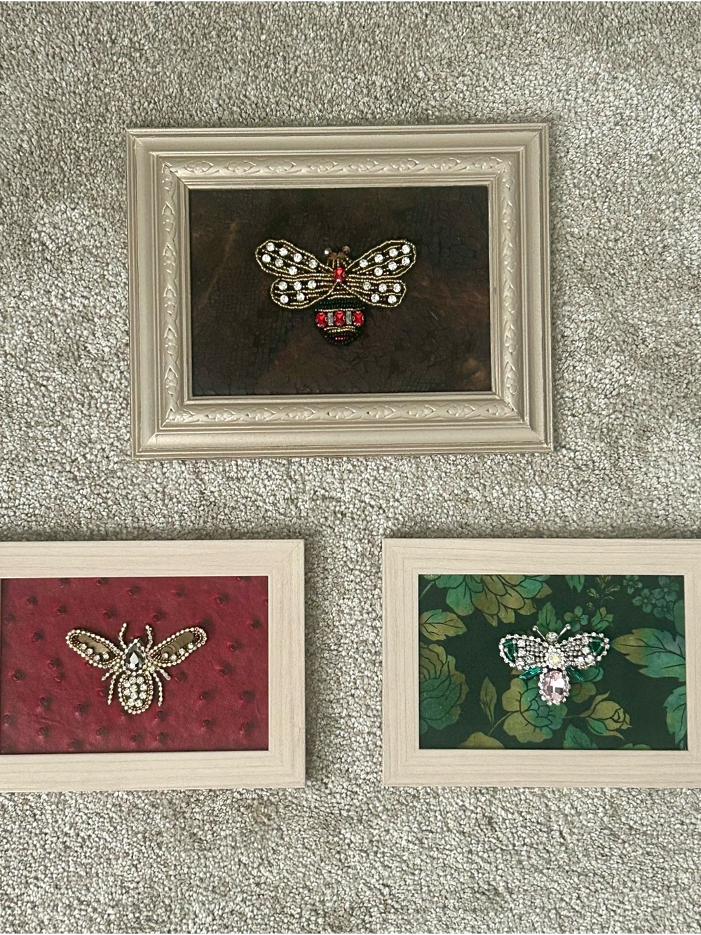 Decorative Bee Wall Art Trio - Red, Green, Brown Frames